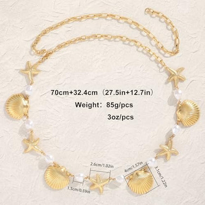 XZQTIVE Starfish Pearl Waist Chain Belts for Women Mermaids Seashell Pearl Belly Chain Gold Pirate Rave Festival Summer Bikini Beach Jewelry Accessories - style: Starfish-1