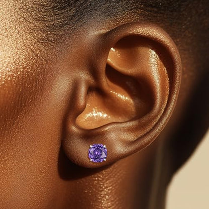 Zircon Flat Back Screw Hypoallergenic Surgical Steel Stud Earrings - color: Simply Purple, size: 1ct - 0.24 Inch (6mm), None Gift Box