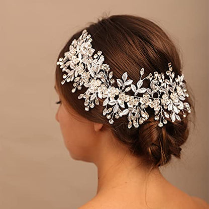 Hair Band, Gold - Wedding Bridal Big Flower Vine Leaf Headband Rhinestone Headpiece for Bride Bridesmaid Flower Girl Wedding Prom Brithday Party - color: Gold