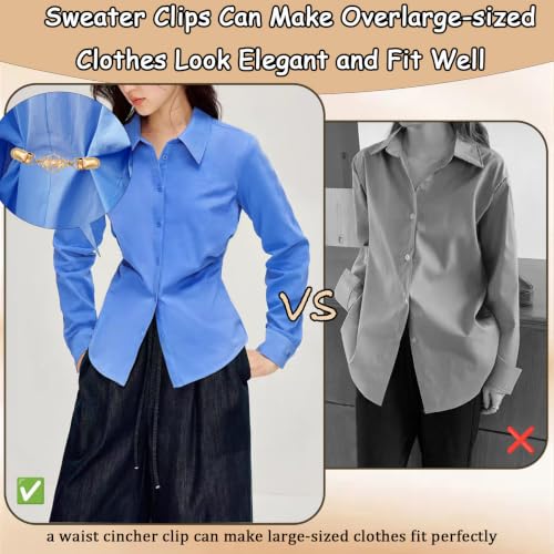 2 PCS Waist Cincher Clips Dress Clips Back Cinch for Shawl Cardigan Sweater Clothes Shirt Tightener Clip(Silvery Golden) - color: Color R