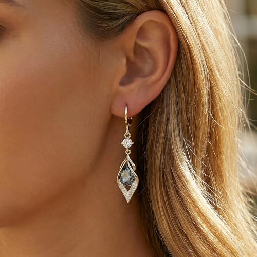 Sonateomber Gold Silver Small Hoop Dangle Earrings for Women, Trendy Dainty Rhinestone CZ Dangling Prom Wedding Leaf Flower Snowflake Butterfly Starfish Fashion Jewelry Gift - color: Light Blue
