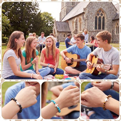 Kingdder 16 Set Christian Cross Beaded Bracelets Bulk with Inspirational Cards Organza Bags, Natural Stone Religious Gifts for Women Men Church Sunday School Communion Vacation Bible School