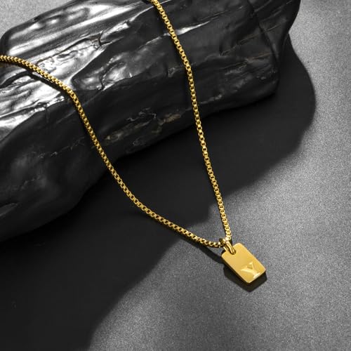 Gold Plated Square Initial Necklace Waterproof A-Z Letter Pendant on Thin Chain - Dainty, Stackable Jewelry for Women - color: Golden-C, size: F