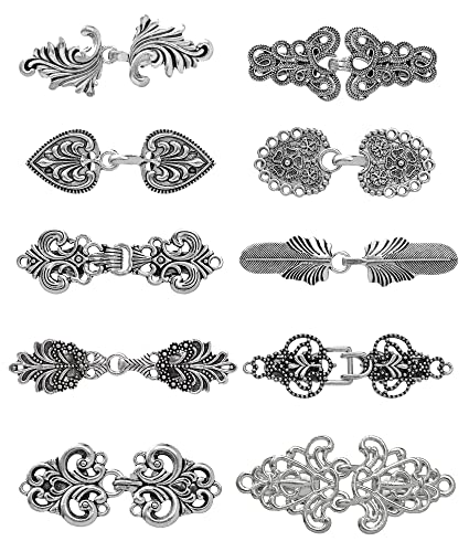 Fxiqini 10Pcs Vintage Cardigan Sweater Clips - Shawl Collar Shirts Dress Brooch for Women - Swirl Cape Cloak Scarf Clip - color: Silver