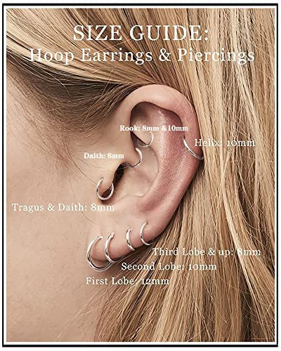 Unisex Dainty Tiny 18k Real Gold Plating Cartilage Huggie Hoop Earrings, 16G Surgical Steel Small Endless Hinged Hoops Earring for Earlobe Cartilage Helix Rook Daith Conch Nose Lip Body Piercing Jewelry - color: Silver 10mm