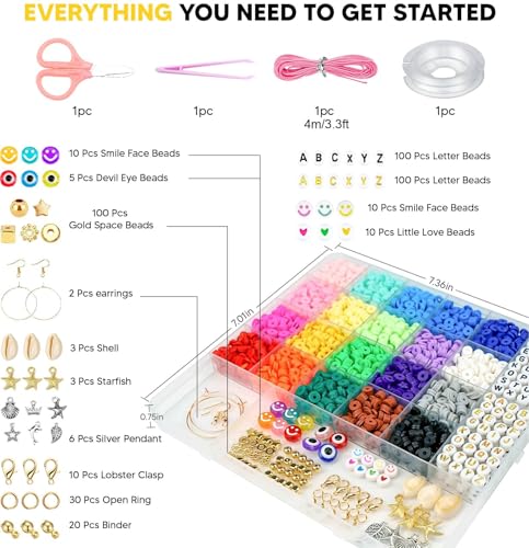 Dowsabel Clay Beads Bracelet Making Kit for Beginner, 5000 Pcs Preppy Polymer Clay Beads with Charms Kit for Jewelry Making, DIY Arts and Crafts Birthday Gifts Toys for Kids Age 6-13 - style: Classic