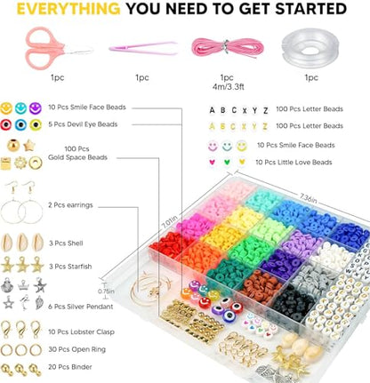 Dowsabel Clay Beads Bracelet Making Kit for Beginner, 5000 Pcs Preppy Polymer Clay Beads with Charms Kit for Jewelry Making, DIY Arts and Crafts Birthday Gifts Toys for Kids Age 6-13 - style: Classic