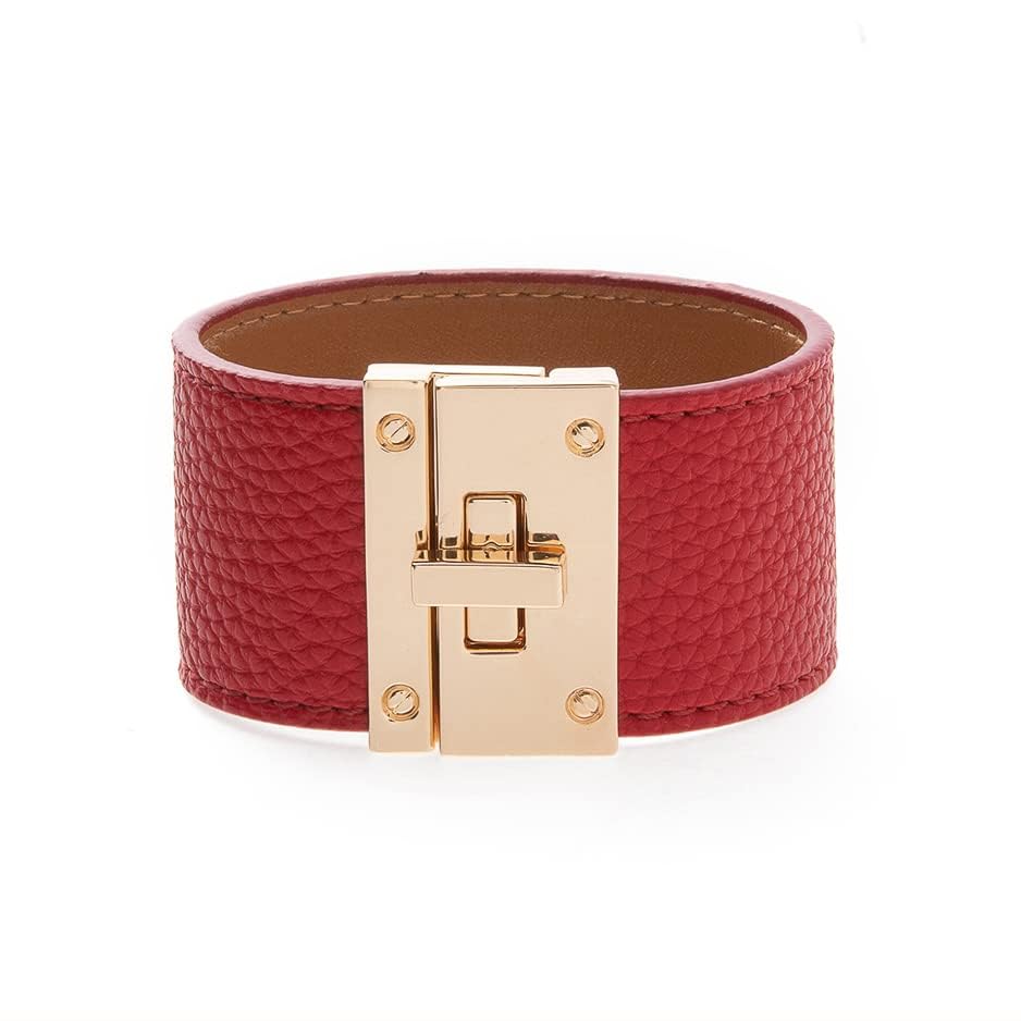 Rantanto Leather Wrap Bracelets For Women Gold Twist Lock Buckle Wrist Cuff | PU leather,Skin-friendly,Boho Stackable Wristband,Fashion Daily Jewelry,Trend Casual Party Bangle,Fit For Birthday, Holiday - color: Wide Red