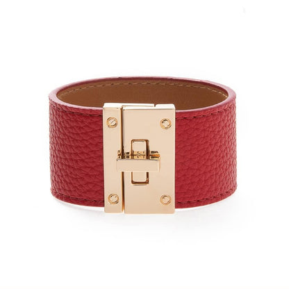 Rantanto Leather Wrap Bracelets For Women Gold Twist Lock Buckle Wrist Cuff | PU leather,Skin-friendly,Boho Stackable Wristband,Fashion Daily Jewelry,Trend Casual Party Bangle,Fit For Birthday, Holiday - color: Wide Red