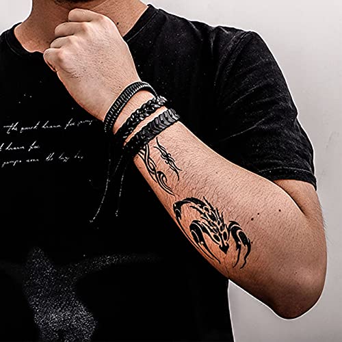 Leather Braided Bracelet Cuff Wrap Wristband for Men Women Adjustable - color: A:6pcs