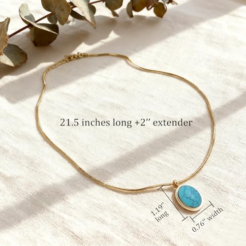 Sonateomber Gold Stone Pendant Necklace for Women, Chunky Statement Dainty Heart Oval Natural Gemstone Dangle Necklaces Wedding Prom Accessories Fashion Jewelry Gift - color: Blue Turquoise