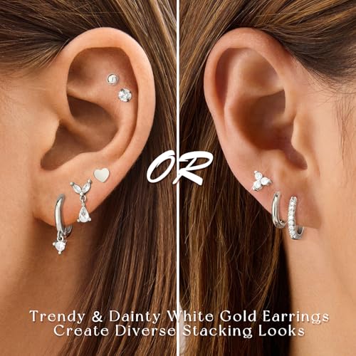 Adoyi 9 Pairs Gold Hoop Earrings Set for Womens Twisted Huggie Hoops Earrings 14K 18K Gold Plated for Girls Valentines Mother's Day Birthday Gifts Lightweight - color: 8Pairs Silver