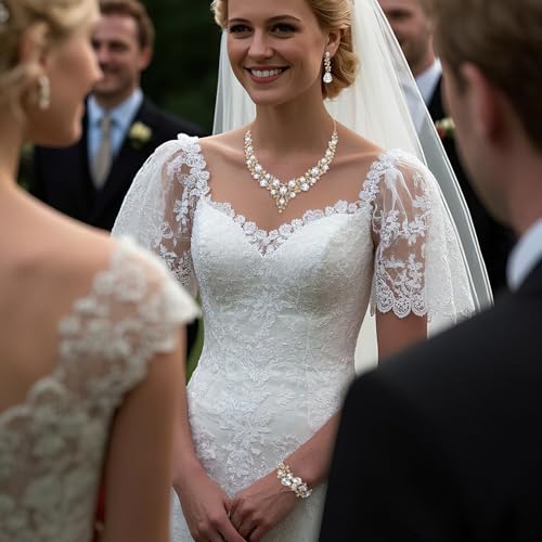Wedding Bridal Jewelry Set for Women Bride Bridesmaids | Gorgeous Austrian Crystal Teardrop Cluster Statement Necklace Dangle Earrings Link Bracelet Set Prom Jewellery - color: 07-Clear Gold-Plated-Base