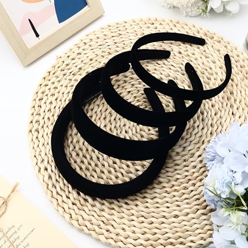 4Pcs Black Velvet Headband for Women Girls Wide Hairbands Pack Non Slip Thick Headband Set Adult Padded Hair Band Fashion Soft Bundle of Hairs for Long Short Thin Curly Hair Charms Christmas Gifts - color: Ba 4Pcs Black Velvet