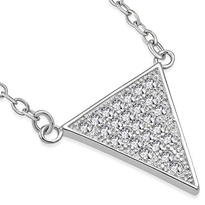 925 Sterling Silver White CZ Triangle Womens Pendant Necklace - color: Silver