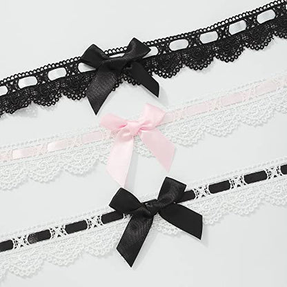 Asphire Sexy Lace Bow-knot Collar Choker Necklace Kawaii Lolita Heart Flower Choker Tie Cravat Jewelry Gift for Women Girls - color: Black