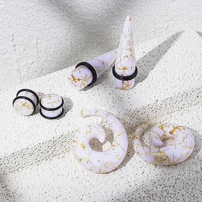 Qmcandy 00G-20mm Ear Stretching Kit 36PCS Big Gauge Taper Kit Large Acrylic Tunnel Plug Spiral Set - color: 36pcs Gloden Line, White