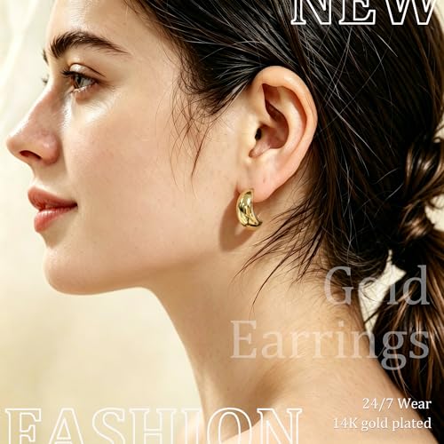 Wgoud 6 Pairs Chunky Gold Hoop Earrings for Women, 14K Gold Plated Hoop Earrings Hypoallergenic, Thick Lightweight Twisted Huggie Hoops Earring Set for Women’s Jewelry GIfts - color: 6 Prs Chunky Gold
