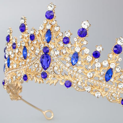 Tiaras and Crowns for Women Crystal Princess Tiaras Rhinestone Queen Crowns For Wedding Bridal Birthday Prom Pageant Party (Tiara 100) - color: Gold Blue