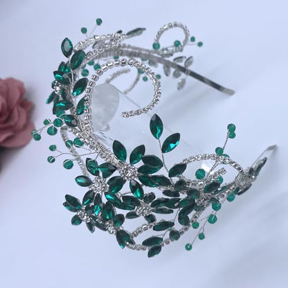 Rhinestone Bride Headband, Wedding Headpiece for Brides, Bridal Hair Accessories(Green) - color: Green