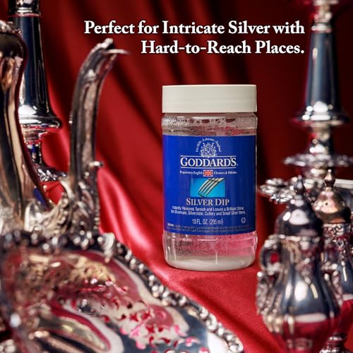 Goddard's Silver Cleaner Dip, Instant Tarnish Remover, Silver Polish, 10 oz | Instantly Removes Tarnish with No Scrubbing, Ideal for Silverware, Sterling Silver Jewelry & Intricate Filigree - size: 10 Fl Oz (Pack of 1)
