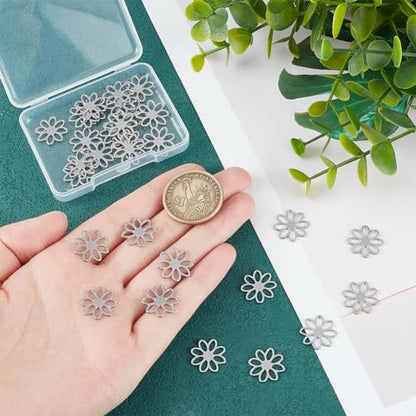 UNICRAFTALE 30Pcs Stainless Steel Connector Charms Flower Linking Pendants Metal Hollow Charm Bracelet Connector Charm Small Flower charm for Earring Necklace Jewelry Making