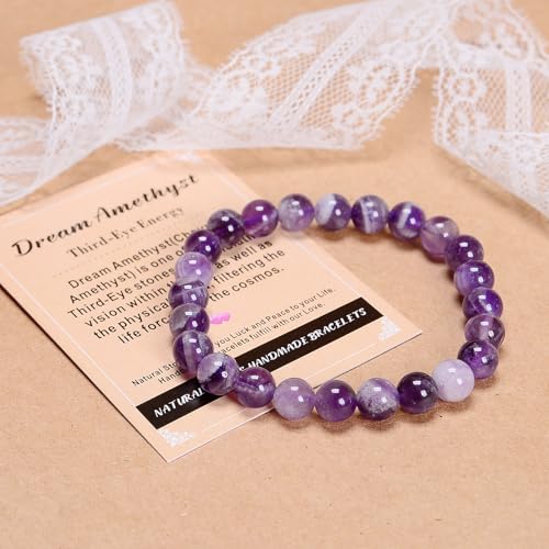 AD Beads Handmade Gemstone Stretch Elastic Bracelet Crystal Reiki Nature's Beauty and Spiritual Essence Unisex (6mm, Dream Amethyst (Third-Eye Energy)) - color: Dream Amethyst (Third-eye Energy), size: 6mm