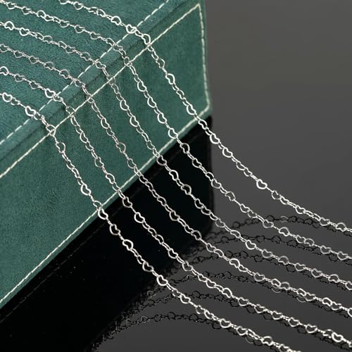UMAOKANG 16.4 Feet Heart Chain for Jewelry Making Stainless Steel Heart Link Chains Bulk with Jump Rings and Lobster Clasps - color: Steel Heart