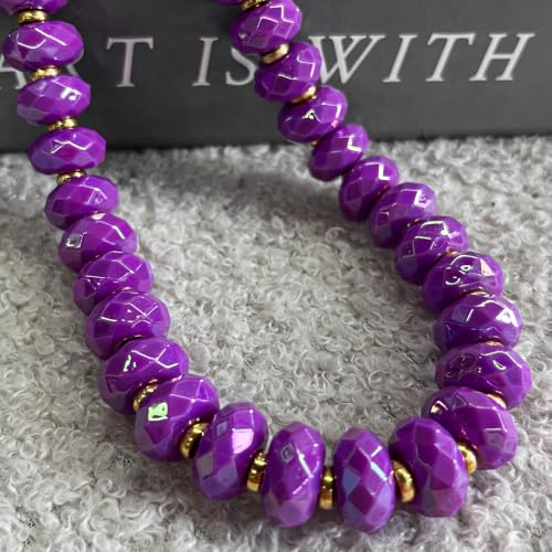 Colorful Chunky Acrylic Beaded Choker Necklaces for Women | Multicolor Faceted Beads, Sturdy Metal Chain, Adjustable Detachable, Lightweight, Summer Boho, Sparkly Statement Jewelry Gift - color: Purple