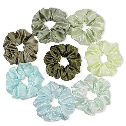 Ivyu Scrunchies for Women's Thick Curly Hair, Satin Hair Scrunchies for Girls, Big Cute Ponytail Holders, No Crease No Damage, 4 Pieces, Green - color: Green