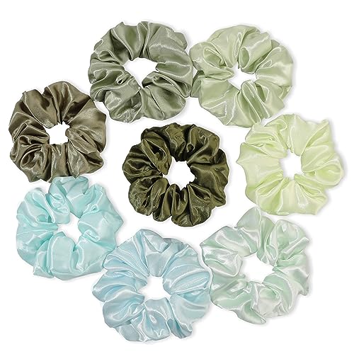 Ivyu Scrunchies for Women's Thick Curly Hair, Satin Hair Scrunchies for Girls, Big Cute Ponytail Holders, No Crease No Damage, 4 Pieces, Green - color: Green