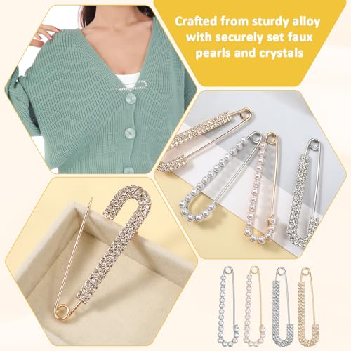 Safety Pin Brooch Decorative Brooch Pins for Women Clothing | Crystal Shawl Brooches for Women Shawl Shirt Dress Clips Pearl Pins Jewelry Sweater Clips Gold Silver