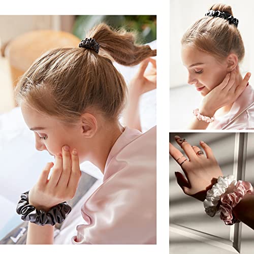 Satin Silk Hair Ties Small Scrunchies for Women Girls Ponytail Holders 20 Pcs Mini Bulk Scrunchies Elastic Hair Bands for Thick Curly Hair Pony Tails Hair Ties - color: Bright color