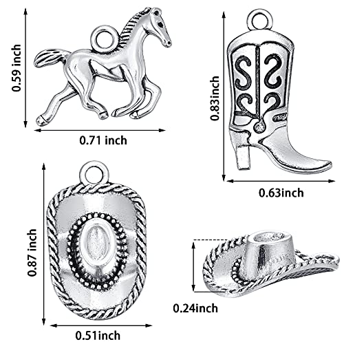 Junkin 90 Pieces Western Cowboy Charms for Jewelry Making Pendants Alloy Antique Boot Hat Silver Horse Cowboy Mini Cowgirl Charms for Earrings Bracelet Necklace