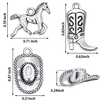 Junkin 90 Pieces Western Cowboy Charms for Jewelry Making Pendants Alloy Antique Boot Hat Silver Horse Cowboy Mini Cowgirl Charms for Earrings Bracelet Necklace