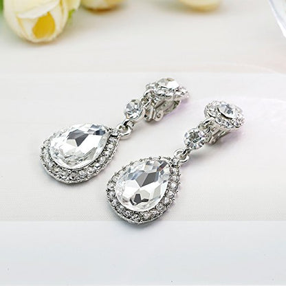 Gorgeous Austrian Crystal Rhinestone Wedding Bridal Teardrop Drop Dangle Earrings - color: White