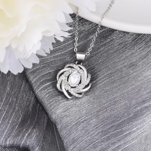 Sterling Silver Oval Necklace for Women Sparkle Cubic Zirconia Oval Shaped Pendant Necklace Hypoallergenic Adjustable Halo CZ Flower Charms Necklace Classic Jewelry Gifts for Wife Mom Bride,20inch