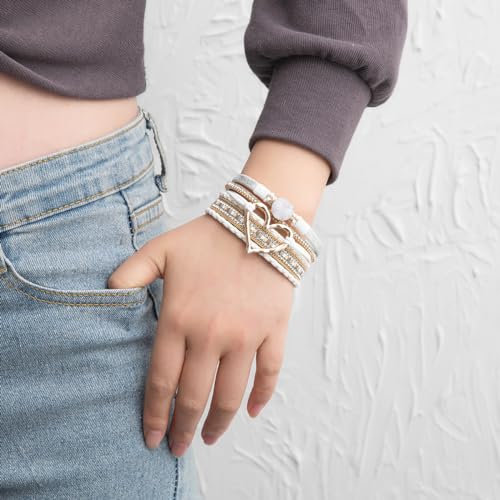 Rantanto Leather Wrap Bracelets For Women Gold Twist Lock Buckle Wrist Cuff | PU leather,Skin-friendly,Boho Stackable Wristband,Fashion Daily Jewelry,Trend Casual Party Bangle,Fit For Birthday, Holiday - color: Heart White