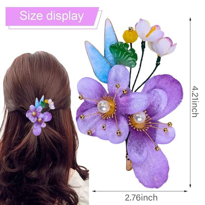 Bridal Flower Hair Clips, Crystal Hair Pins Pearl Rhinestone Hair Barrettes, Wedding Hair Pieces Pearl Headpieces Hair Accessories for Women Girls - color: Light Purple