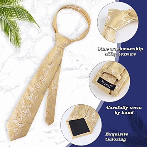 Alizeal Mens Gradient Paisley Necktie and Pocket Square Set | Elegant Design Perfect for Weddings Banquets Business Formal Events - color: 170-champagne