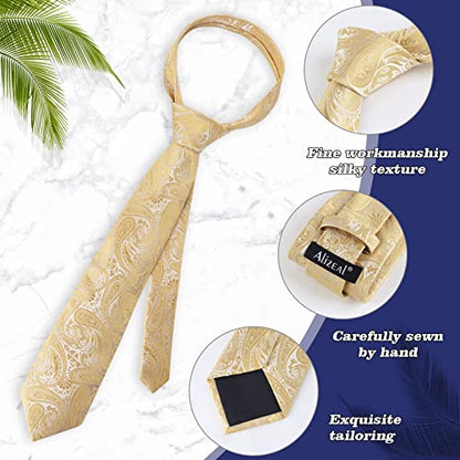 Alizeal Mens Gradient Paisley Necktie and Pocket Square Set | Elegant Design Perfect for Weddings Banquets Business Formal Events - color: 170-champagne