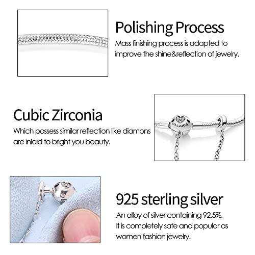 KUNSIR 925 Sterling Silver Palm Clasp Snake Chain Bracelet Basic Charm Bracelets Fit Any PDL Charm, with for Teen Women - style: KJB008