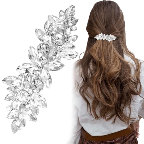 Joez Wonderful Rhinestone Hair Clips, Silver Bridal Hair Accessories for Women, Sparkly Crystal Hair Pins, Fancy Flower Hair Barrettes for Wedding, Bride, Long Hair (1 Pcs) - color: Rhinestone