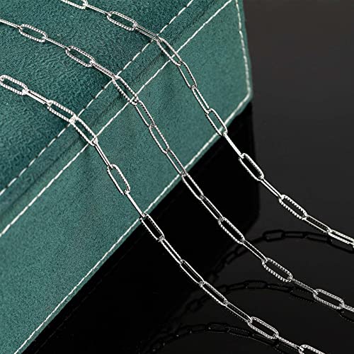 KYUNHOO 16.4 FT Silver Necklace Chains Bulk Embossed Paperclip Chain Roll | 304 Stainless Steel Chains for Jewelry Making Textured Paper Clip Chain with Clasps Jewelry Supplies DIY Crafts - color: Embossed Paperclip Silver