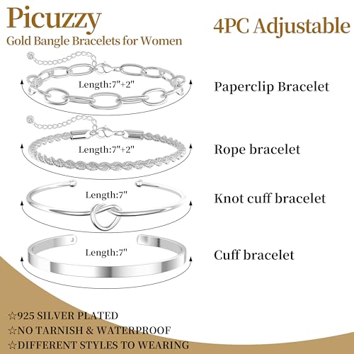 14K Gold Plated Stackable Bangle Bracelets Set for Women | Cuff Bracelet Stackable Bangles Bracelet for Women Trendy Fashion Accessories Tie Knot Cuban Rope Paperclip Beaded Bracelets - color: 4-layer SL