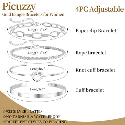 14K Gold Plated Stackable Bangle Bracelets Set for Women | Cuff Bracelet Stackable Bangles Bracelet for Women Trendy Fashion Accessories Tie Knot Cuban Rope Paperclip Beaded Bracelets - color: 4-layer SL