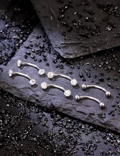 18G 16G 14G Eyebrow Ring Piercing Jewelry Surgical Steel Internal Thread Vertical Labret Lip Ring Rook Daith Earrings Belly Button Ring Piercing Jewelry for Women Men CZ Silver Black Gold - color: Silver, size: 14G, 6mm Length