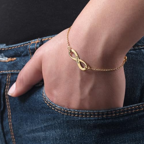 Personalized Infinity Bracelet - Choose Your Style - Sterling Silver, Solid Gold or Plated - Rolo Chain - color: 18K Gold Plated Silver, size: 1 Name Bracelet