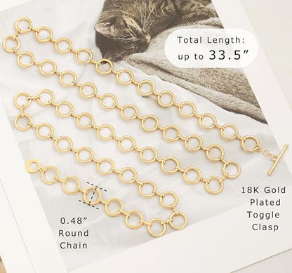 Aobei Pearl 18K Gold or Platinum Long Chain Necklace for Women Chunky Statement Chain Link Necklace Adjustable Geometric Open Chain Layering Jewelry - color: Gold Round Chain