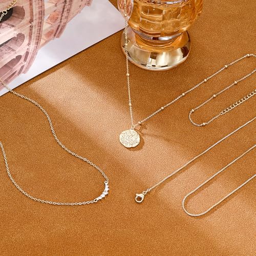 CHESKY Gold Layered Necklaces Set, 14K Gold Plated Paperclip Chain Stack | 3 Pcs Dainty Layering Necklaces, Gold CZ Pendant Necklace Trendy Jewelry Gift for Women Daily Wear - style: CZ-bar-box